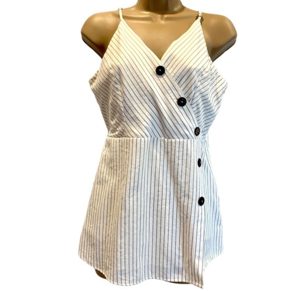 Doe & Rae‎ White & Khaki Striped Top M